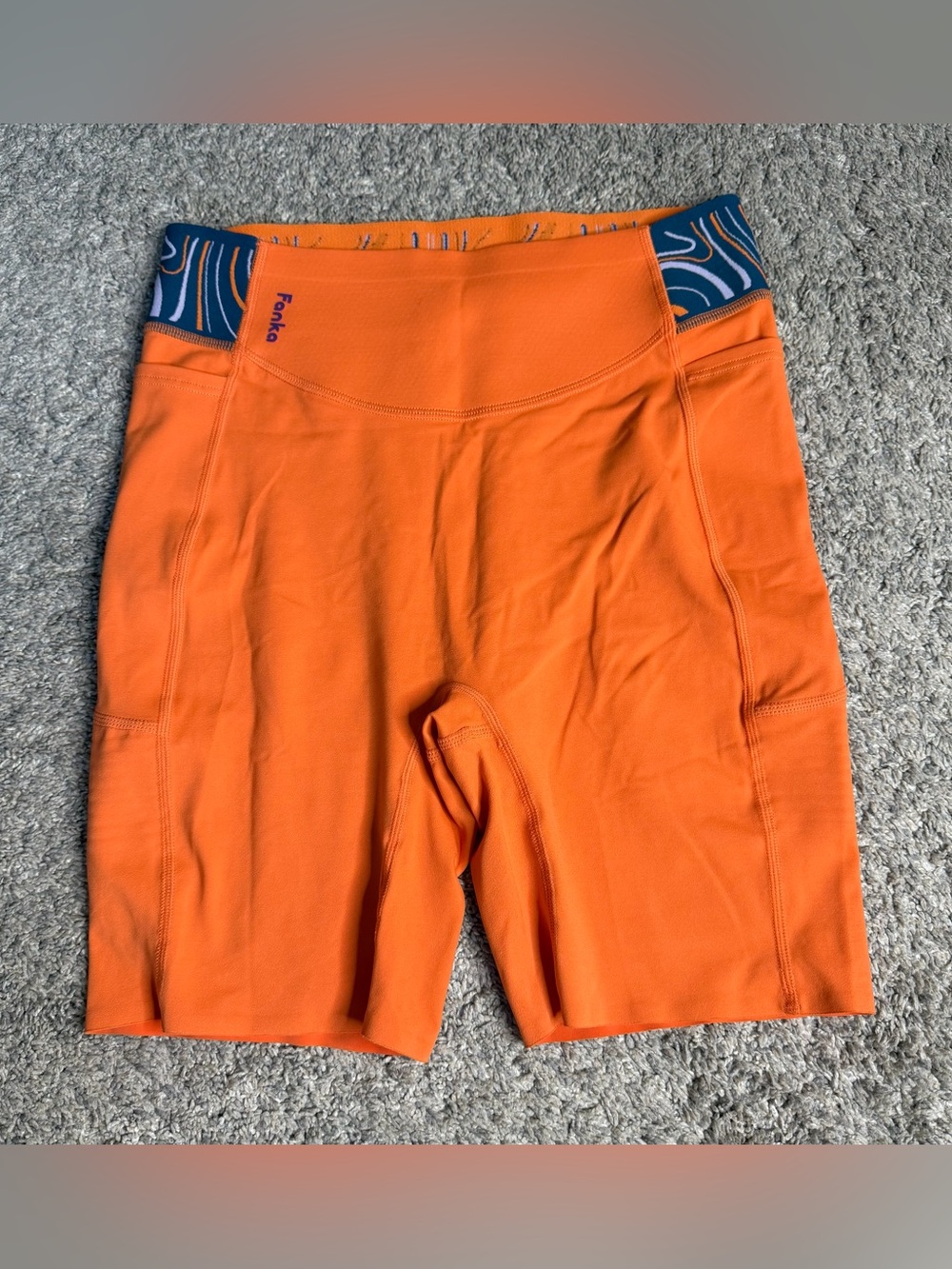 Fanka Body Sculpt Patterned Waistband Biker shorts Large Orange Lift pockets - Picture 7 of 14